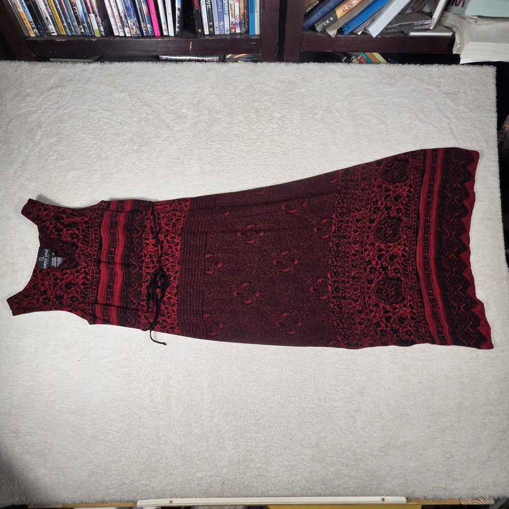 Vintage Carole Little Maxi Dress Womens 10 Red Black Boho Rayon Vintage 963424H